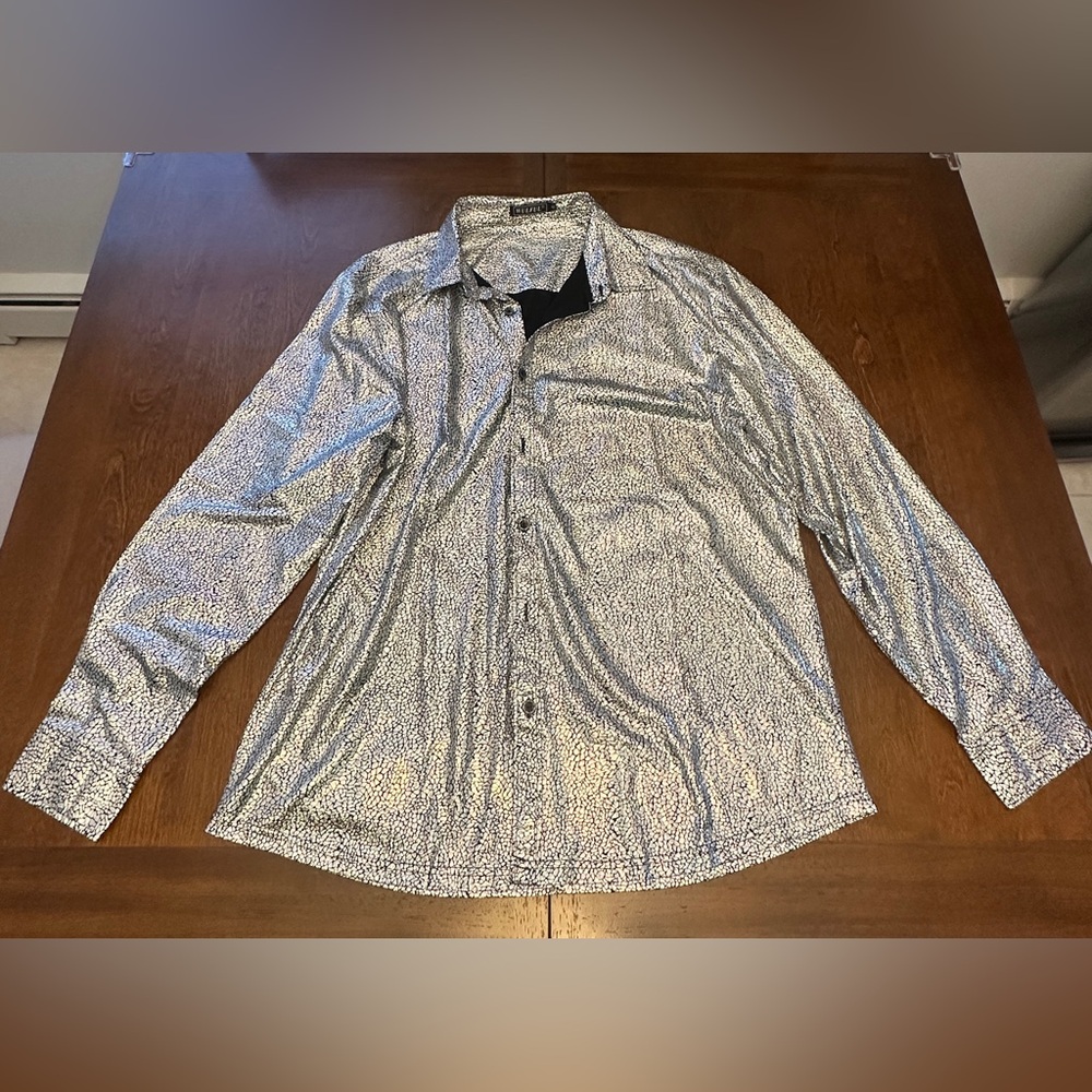 Men's Metallic Patterned Button Down Shirt - Halloween Disco 70s/80s Outfit